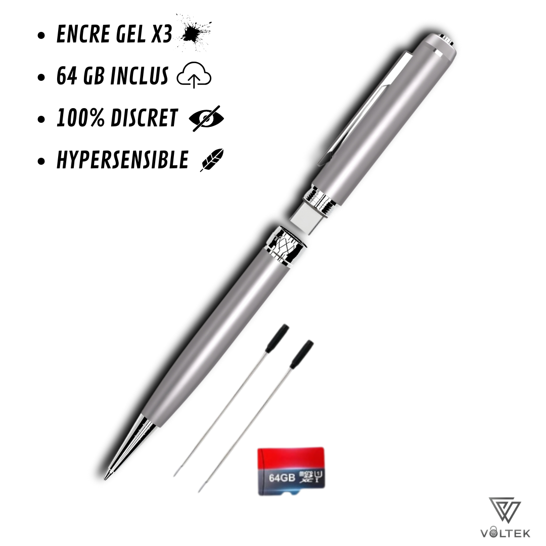 Stylo Stealth Pen Voltek® – Enregistrement sécurisé avec 64 Go de mémoire
