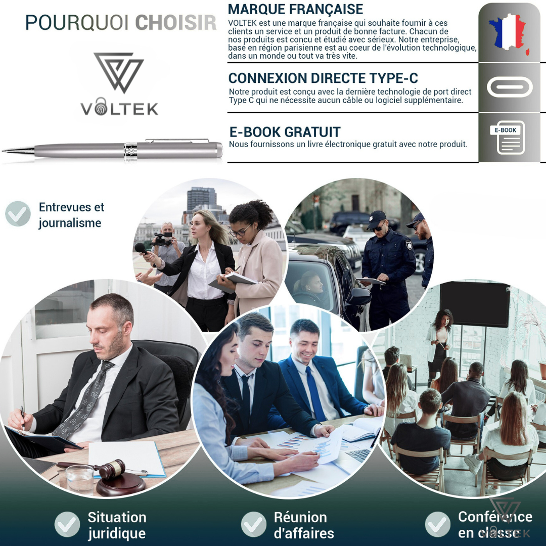 Stylo Stealth Pen Voltek® – Enregistrement sécurisé avec 64 Go de mémoire