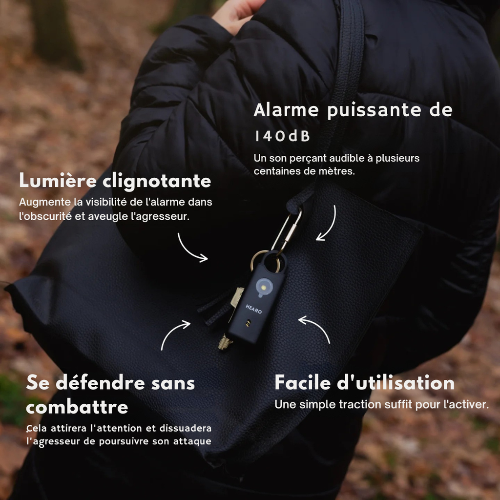 alarme personnelle voltek 140 db noir avec accessoires porte clé sécurité