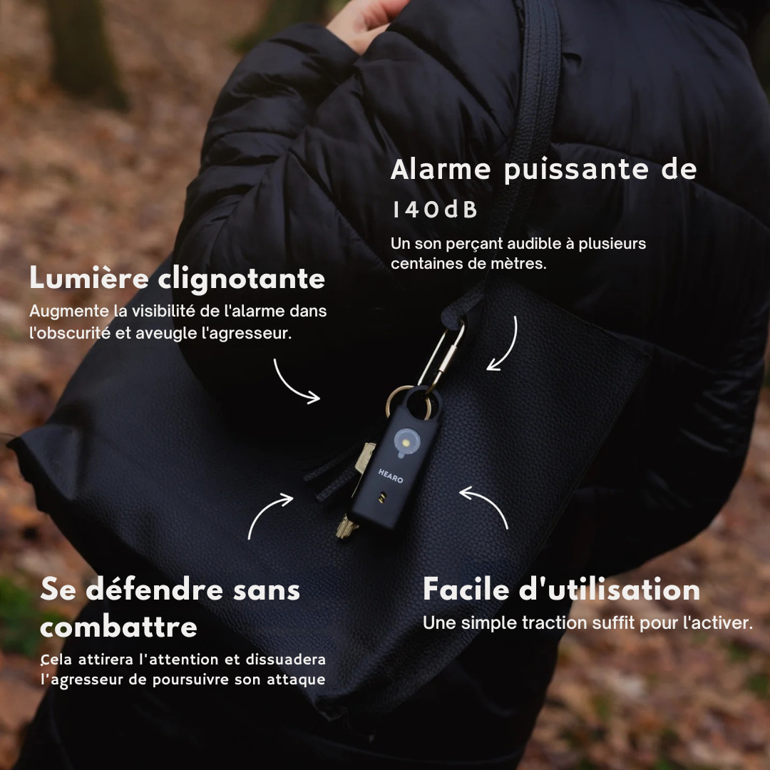 alarme personnelle voltek 140 db noir avec accessoires porte clé sécurité