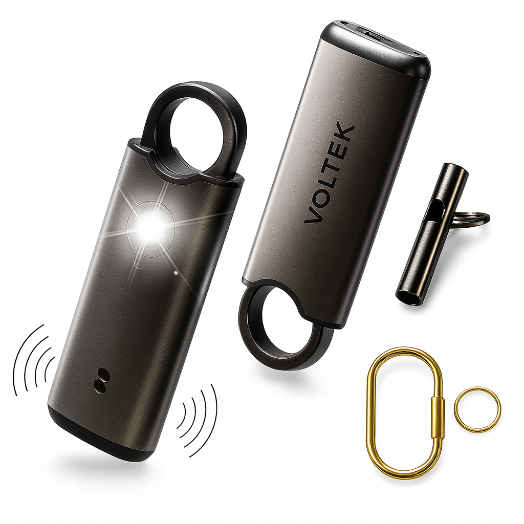 alarme personnelle VOLTEK METAL 140db noir boitier aluminium porte cles securite anneau renforce