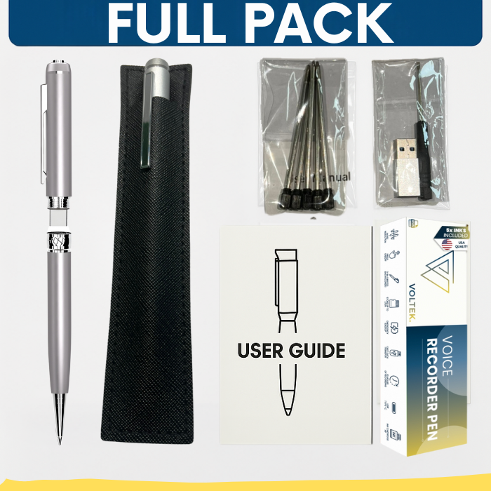 Stylo Enregistreur Voltek® – 64 Go, discret & rechargeable, avec enregistrement continu (Full Pack)