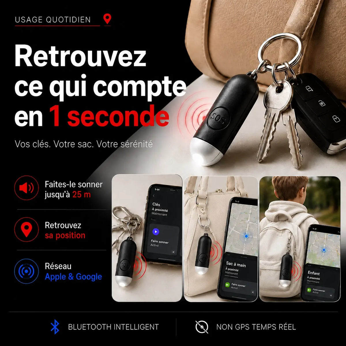 VOLTEK® SAFE — Alarme 130 dB — Localisation iPhone & Android