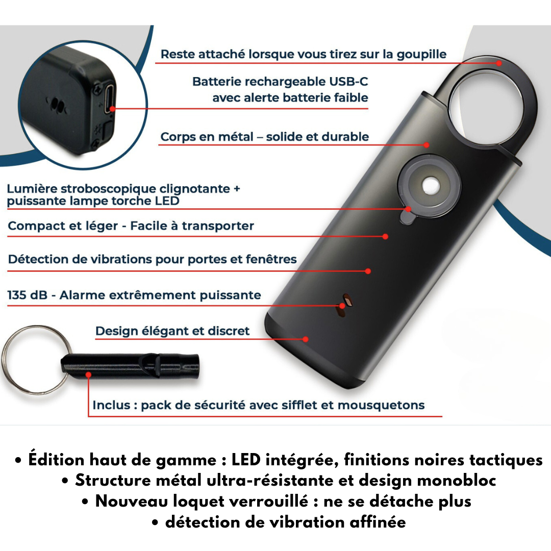 Voltek® LockRing V2 - L'alarme qui hurle pour vous défendre *Édition métal