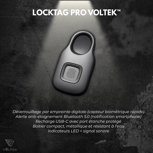 LockTag PRO Voltek® - Déverrouillage biométrique par empreinte avec alerte instantanée